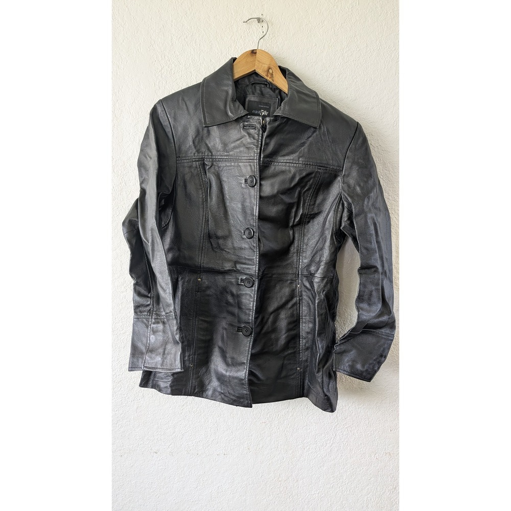 East 5th Black Genuine Nappa Leather Button Front Jacket Petite Large PL